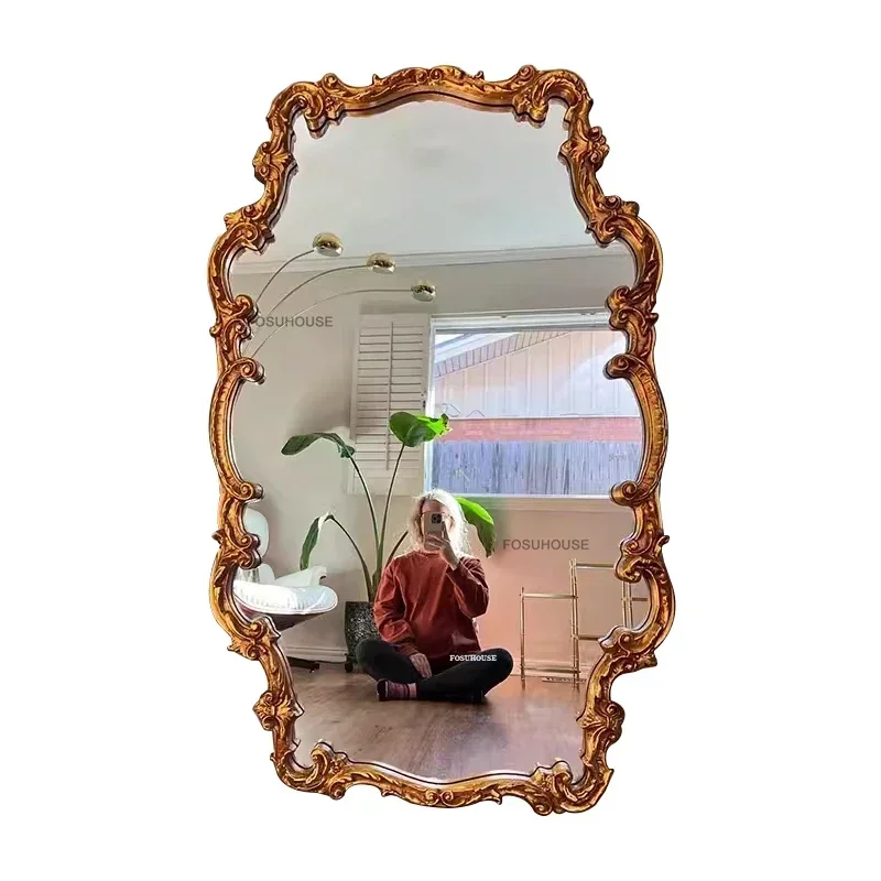 French Retro Carved Decorative Mirrors Designer Home Decor Bedroom Floor Full Body Mirror American Wall-mounted Bathroom Mirror - Image 5