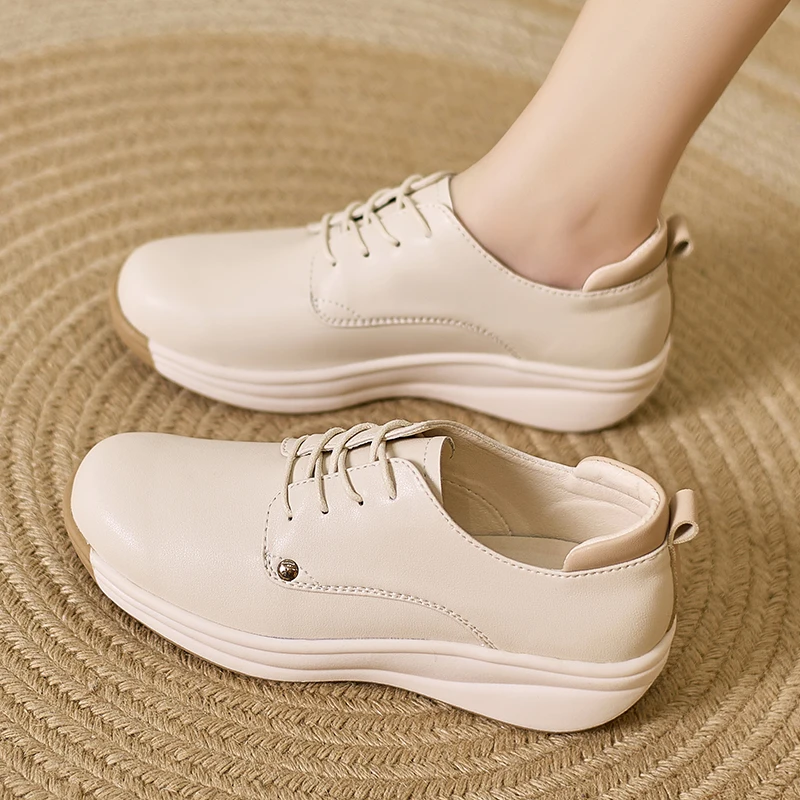 

New Spring Autumn Women Flats Platform Loafers Ladies Genuine Leather Comfort Wedge Moccasins Orthopedic Slip On Casual Shoes