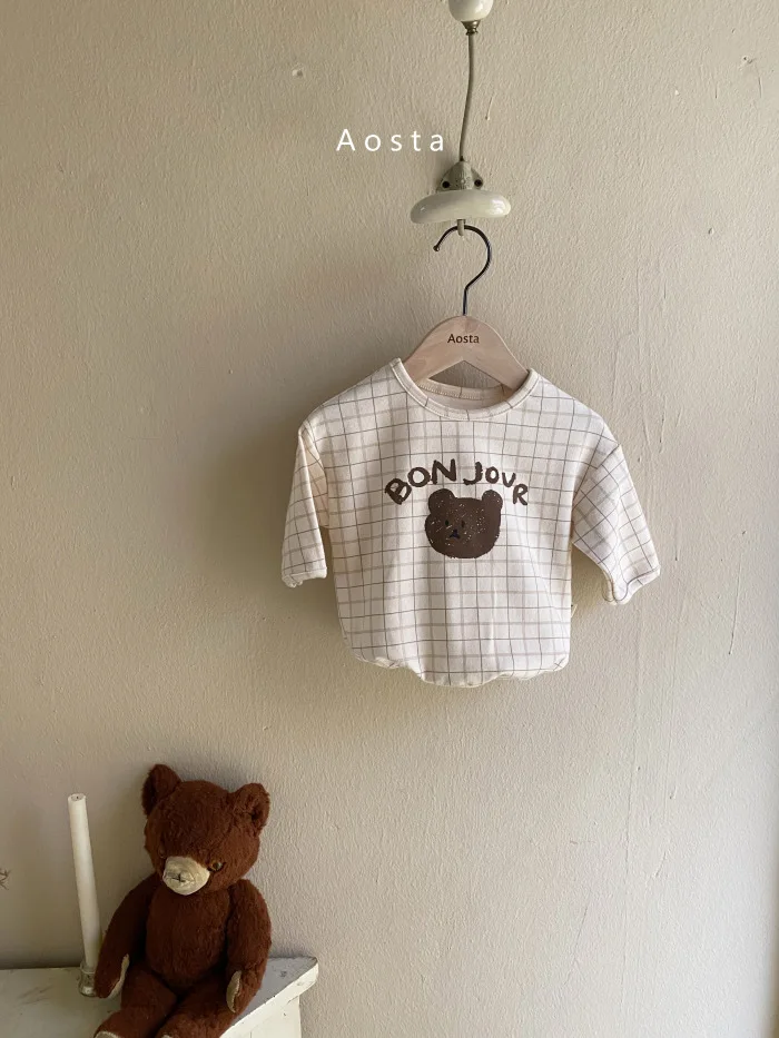 Autumn New Baby Long Sleeve T Shirts Boys Girls Cartoon Print Casual Pullover Infant Plaid Versatile Bottoming Shirt Tops