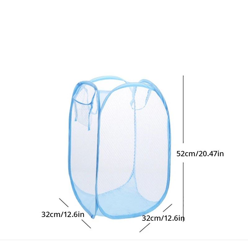 Description Picture 3 of item1Pc Blue Mesh Pop Up Square Laundry Basket Storage Toy Organizer Bag Collapsible Clothes Baskets for Dorm Dirty Clothes Basket