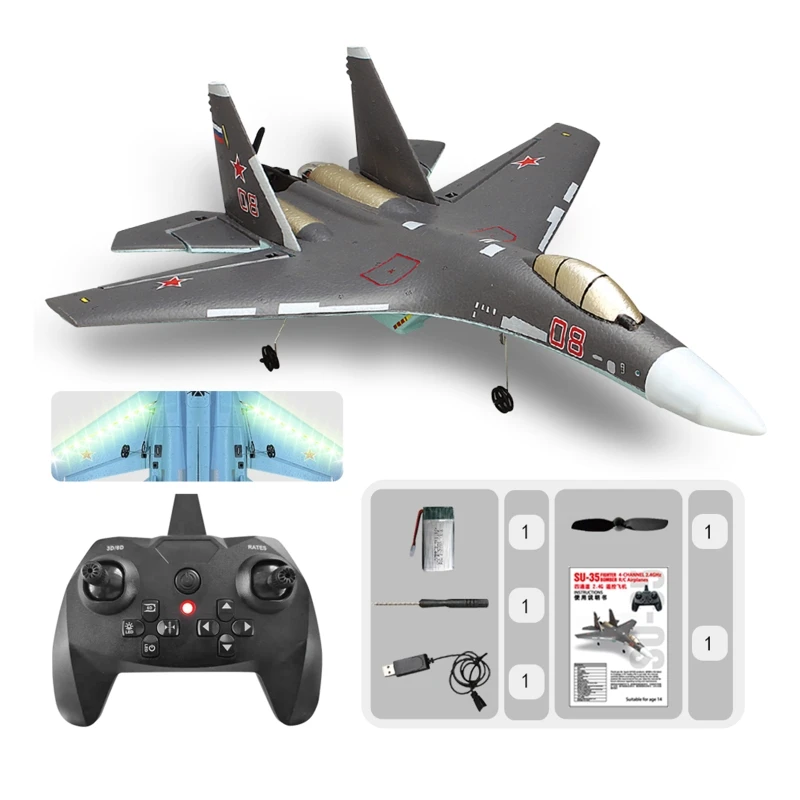 R/C Aircraft SU-35 Stunt Plane Flip Fighter Bombers Glider Easy Flyers Remote Control Toy for Kids Boy Adult 