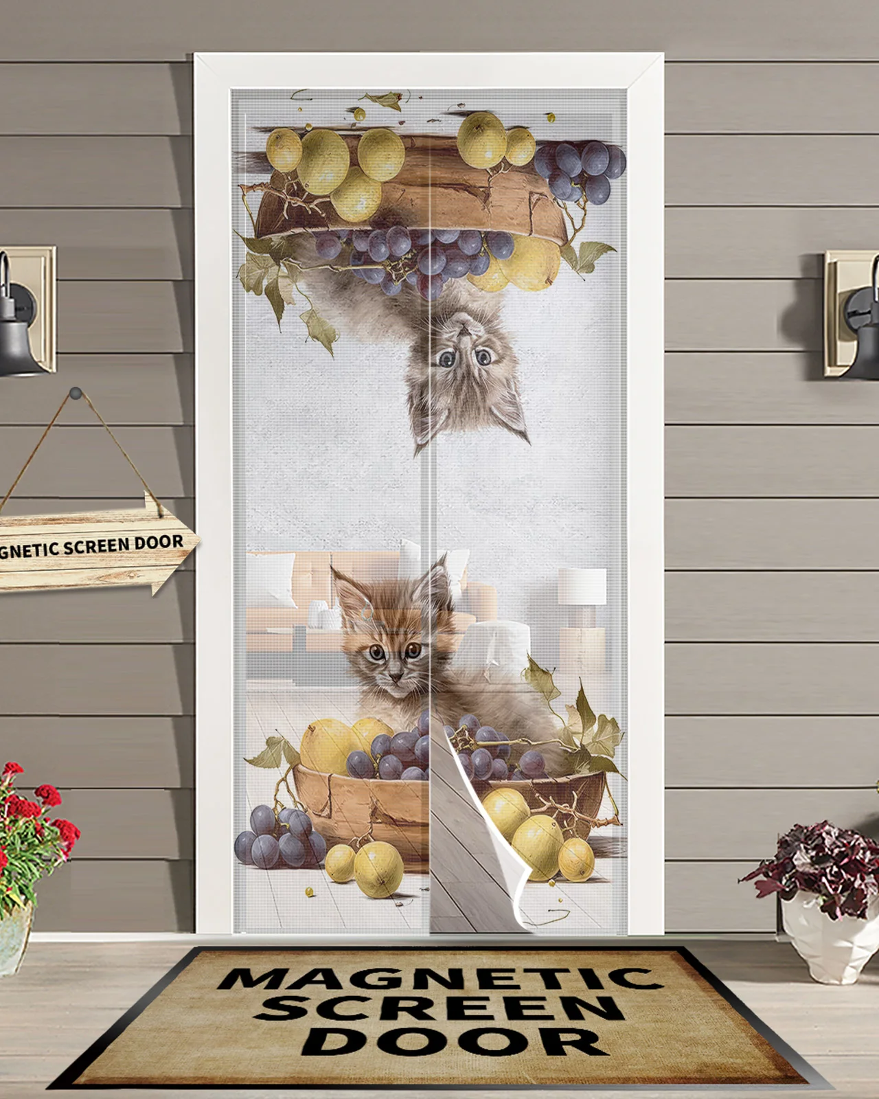 

Kitten Fruit Grapes Magnetic Door Curtain Living Room Bedroom Home Anti-mosquito Screen Door Curtain