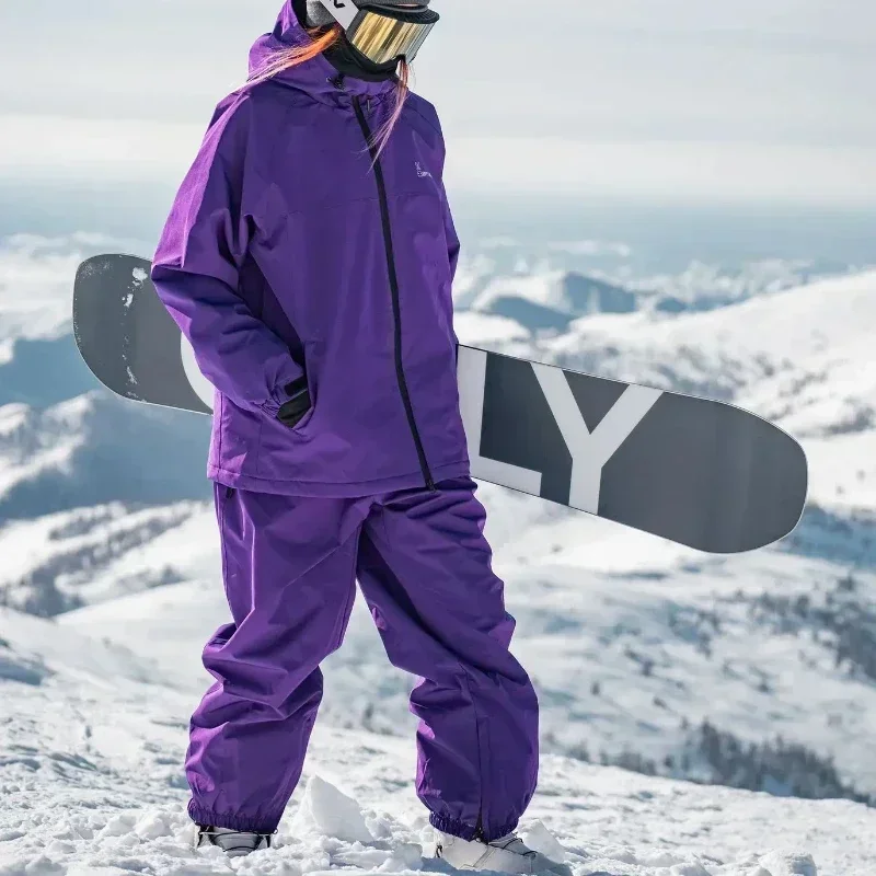 Purple Waterproof Snow Clothes Ski Set For Women Snowboarding