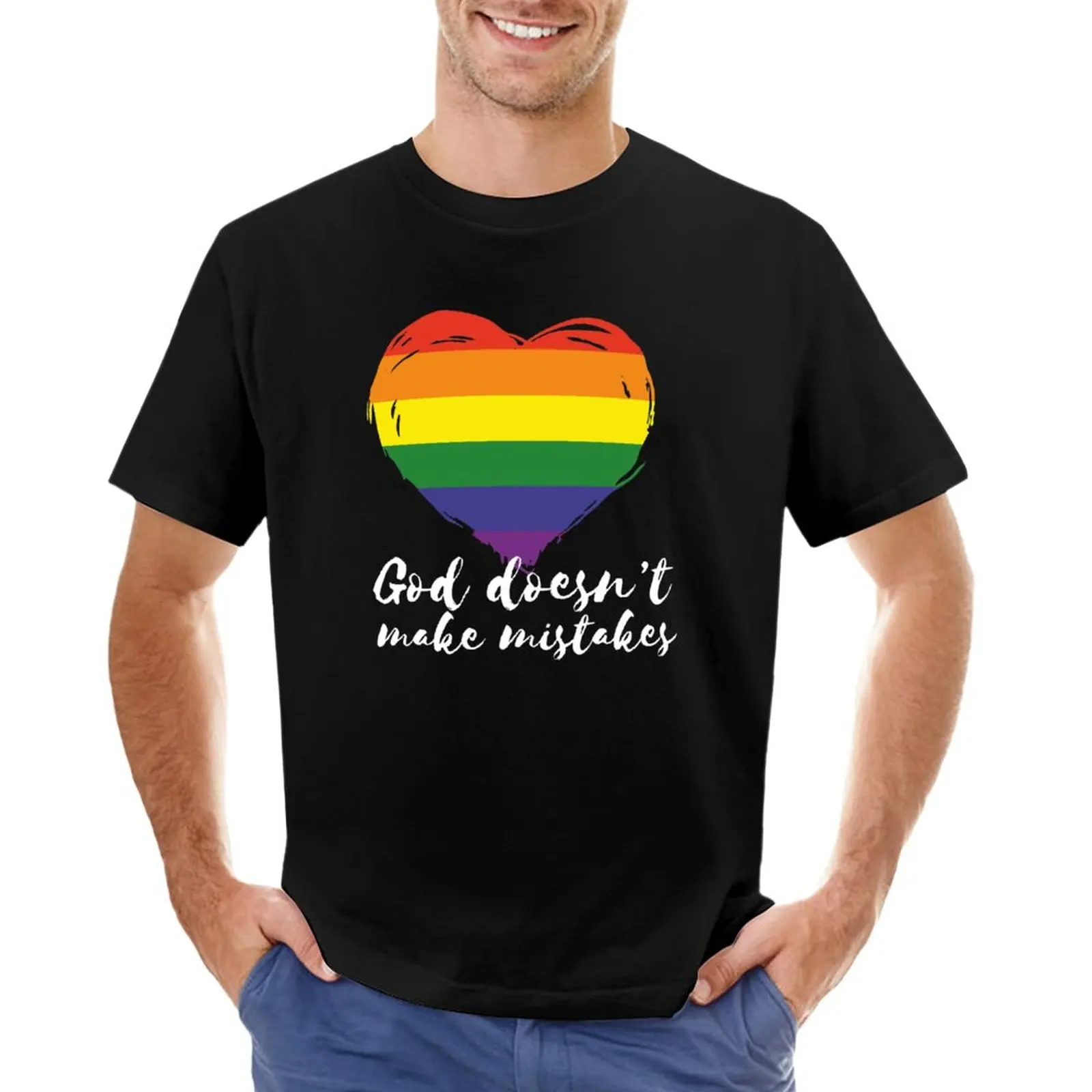 

Rainbow heart flag God Doesn't make mistakes LGBT Gay Pride Month T-Shirt quick-drying oversized t shirt men