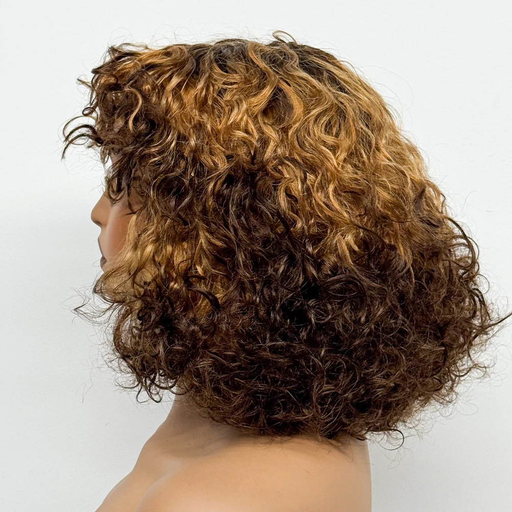 250% Density Water Wave Short Bob Human Hair Wigs With Bang Honey Blonde Ombre Color For Black Women Full Machine Made Wigs