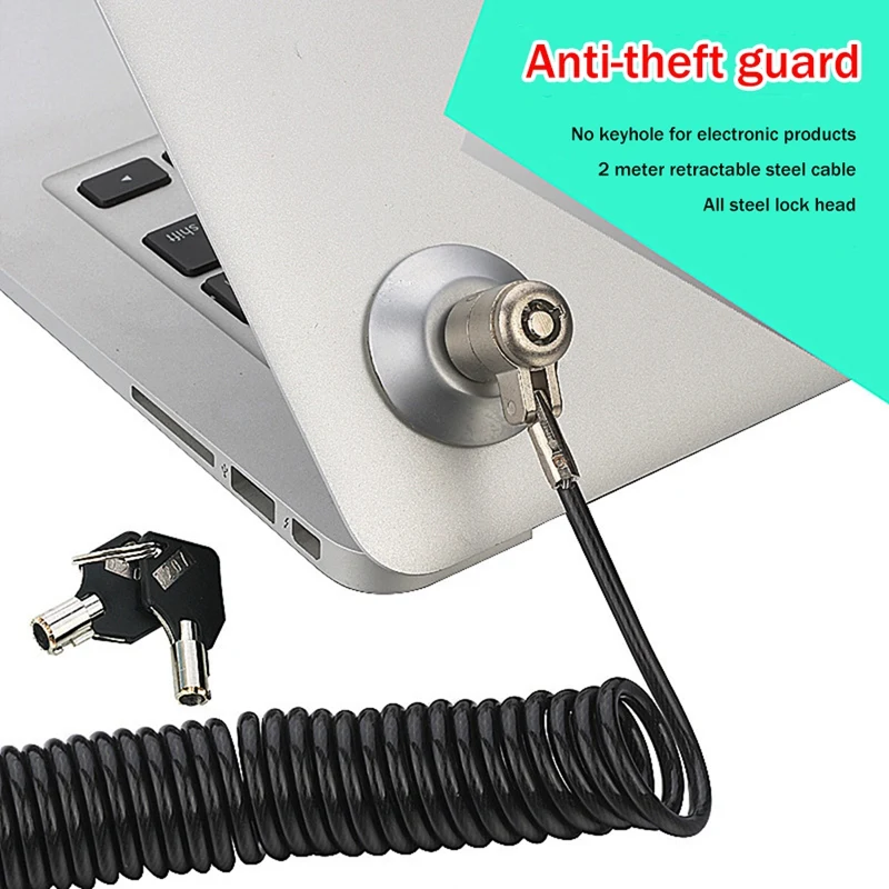 Laptop Computer Lock Laptop Lock Anti-Theft Universal Retractable Spring Rope Steel Cable Key Computer