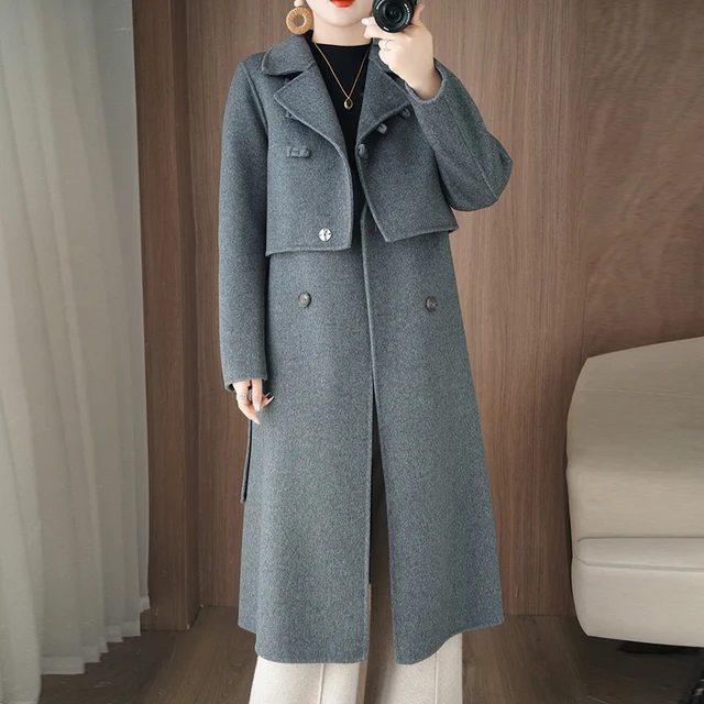 Conjunto de dos piezas nuevo estilo chino estilo nacional abrigo de mujer con botones 100% lana abrigo de lana de doble cara chaleco largo Top estilo dividido