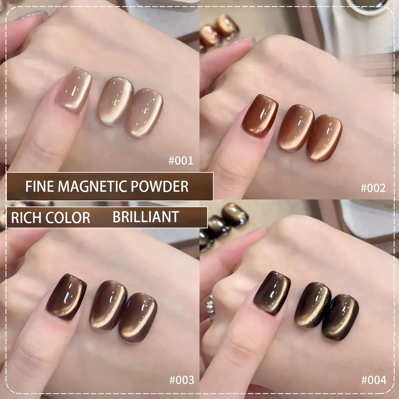 MIANEL 10ML 겨울 귀여운 손톱 Wangqiuyue 브라운 골든 캣 아이 네일 폴리쉬 2026 새로운 카라멜 마이야르 글라스 비드 네일 1-6pcs