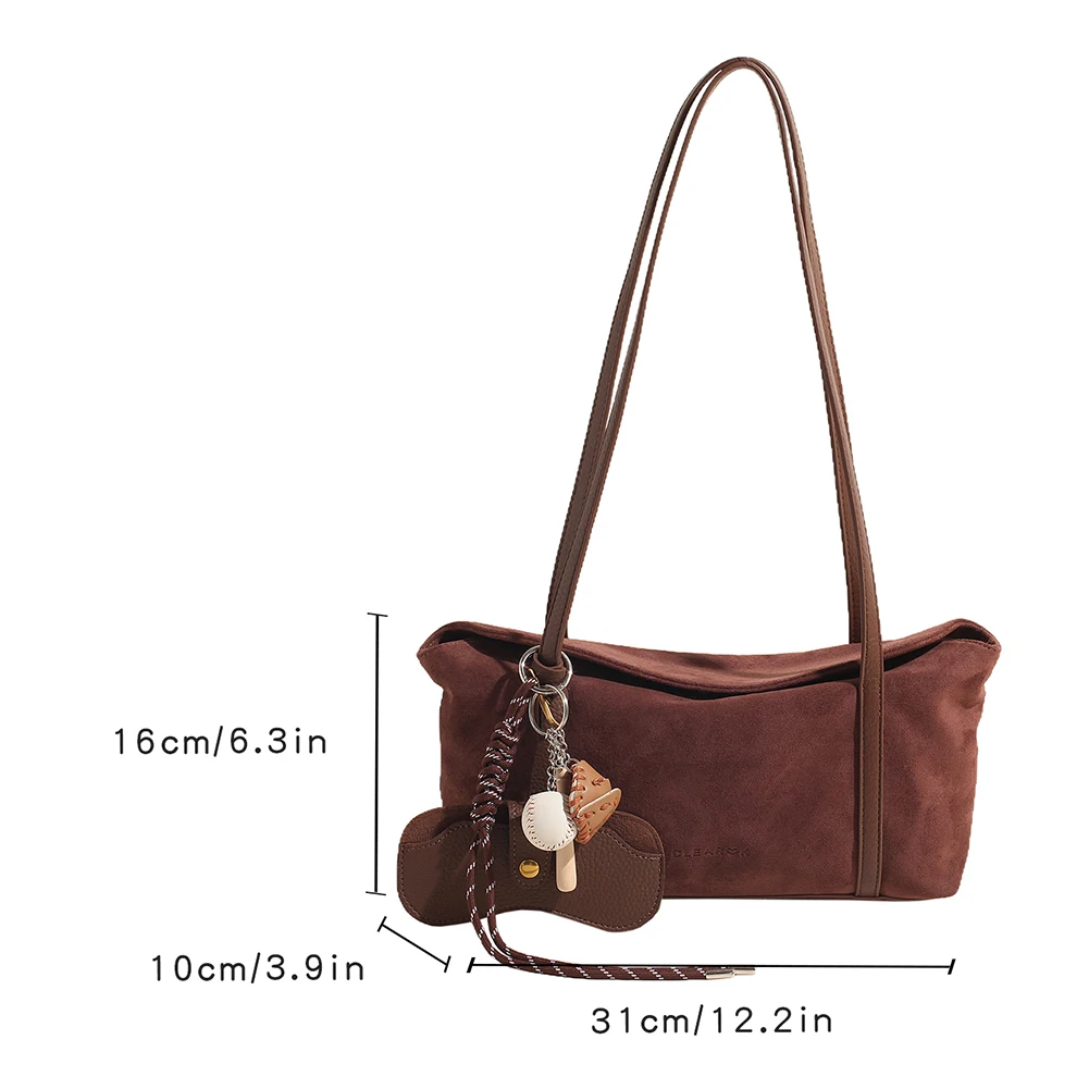 Women Suede Shoulder Bag with Inner Pocket Retro Handbag Large Capacity Satchel Bag Solid Clutch Purse for Work Travel