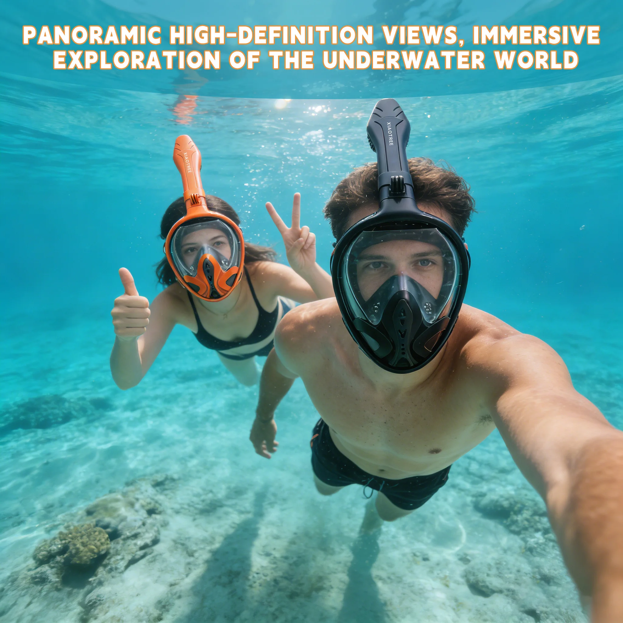 샤오크리 풀페이스 스노클 마스크 (탈부착 가능 카메라 마운트 포함), 스노클링 수영 다이빙 마스크, 광시야 안티포그 안티