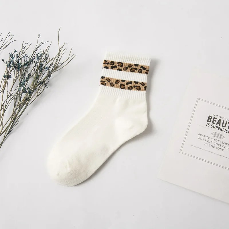 Leopard Print Mid-Tube Novelty Socks for Women and Girls - Japanese Style Fashion