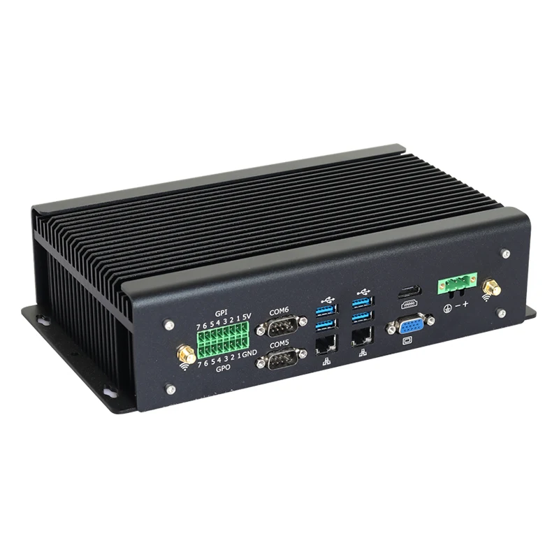 Fanless Industrial Mini PC i7 1165G7 6x DB9 RS232/422/485 2x GbE LAN GPIO HDMI VGA 6x USB Support Wi-Fi 4G LTE Windows Linux