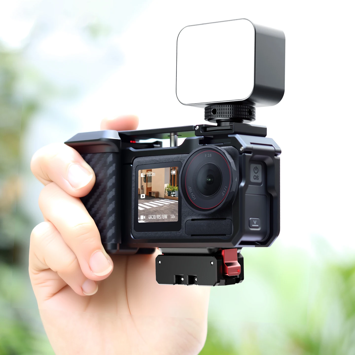 DJI 오즈모 액션 5Pro/4/3용 스트리트 슈팅 핸들 키트, 핸드 그립 퀵 릴리즈 카메라 케이지(셔터 버튼 보호 프레임 포함)