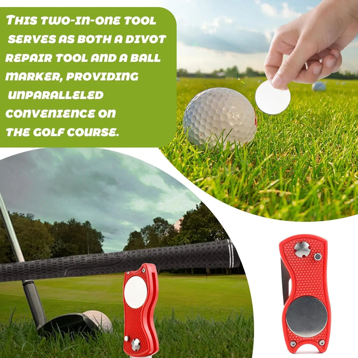 Golf Divot Repair Tool Stainless Steel Switchblade Pitch Groove Cleaner Magnetic Golf Pitchfork Putting Green Fork Training