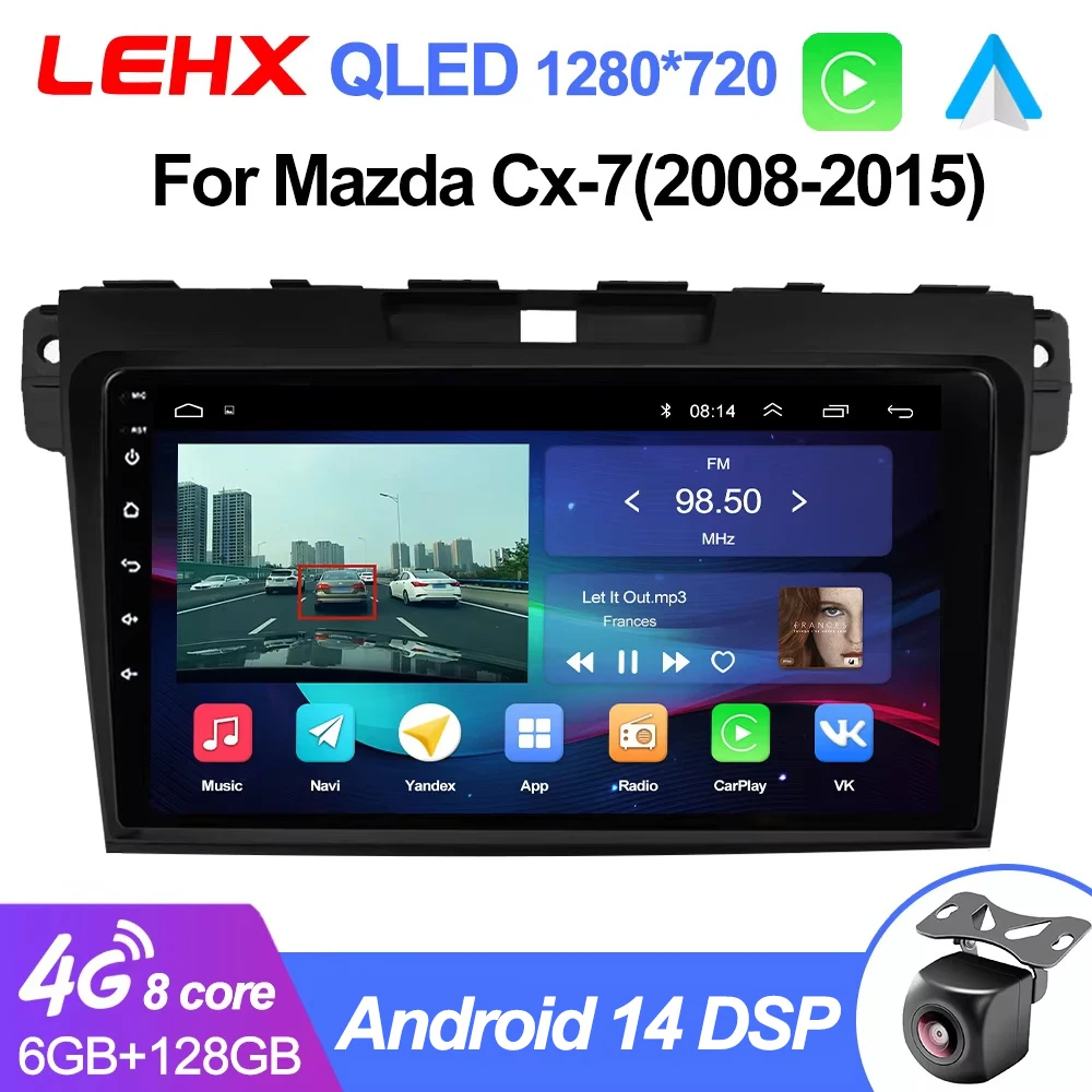 LEHX L6 Pro 차량용 멀티미디어 플레이어, 안드로이드 14, 2 DIN 라디오, 마쓰다 Cx-7 cx7 2008-2015 카플레이, GPS 스테레오 헤드 유닛 DVD