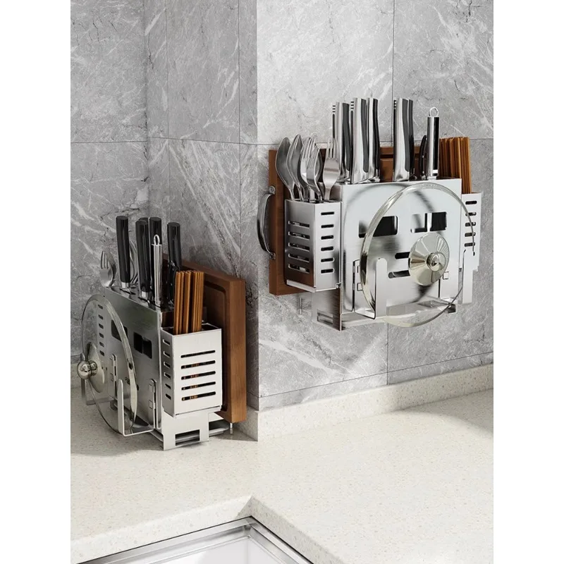 

304 stainless steel knife holder, cutting board, high-end storage rack, kitchen knife, chopstick tube, wall mounted chopstick ca