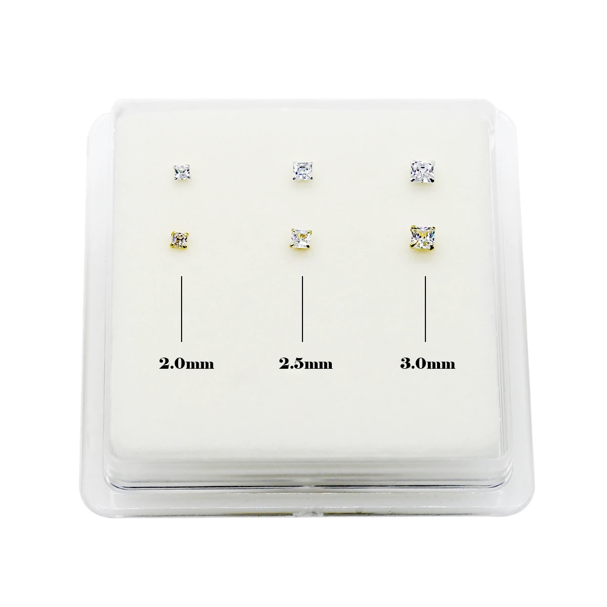925 Sterling Silver 2.0mm 2.5mm 3.0mm Square Shiny Zircon Nose Stud Piercing Jewelry