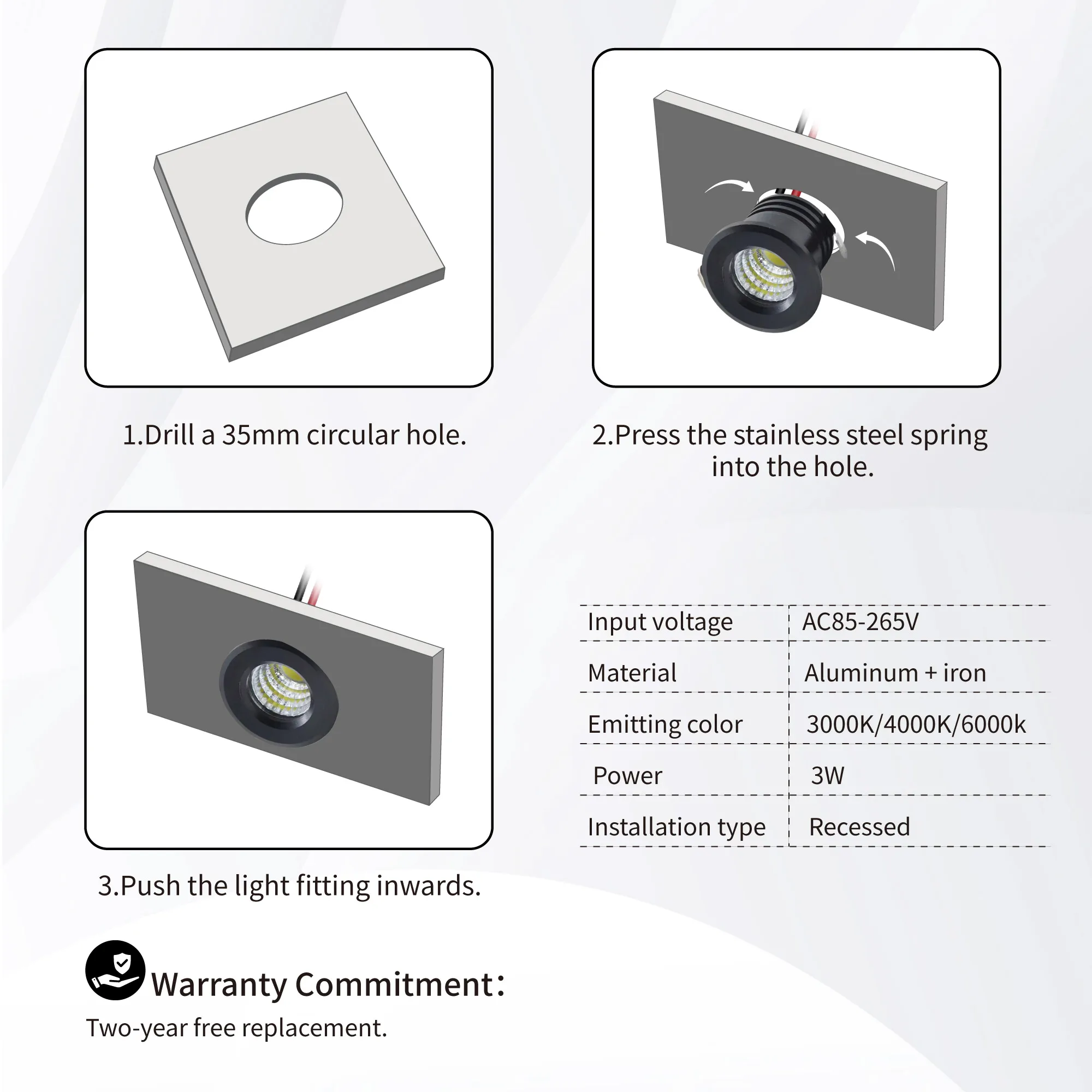 LED Spotlight Downlight - Indoor Ceiling Lighting for Room, Kitchen, Showcase, and Cabinet