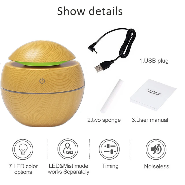 Humidifier Electric Air Aroma Diffuser Wood Ultrasonic  Air Humidifier Essential Oil Aromatherapy Cool Mist Maker for Bedroom 6