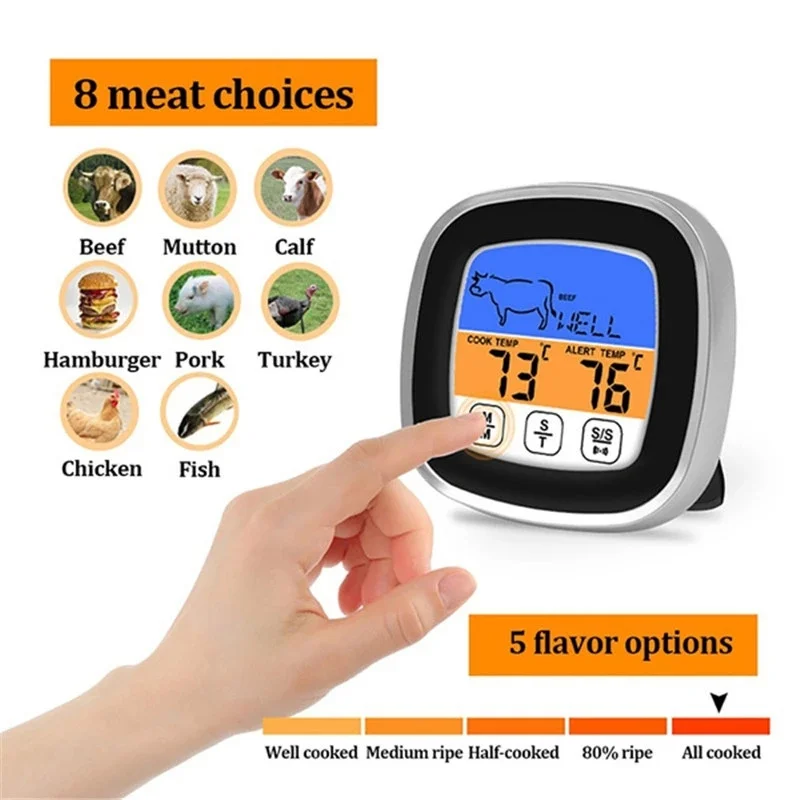 Timer Alarm Function Digital Meat Thermometer with Waterproof Long