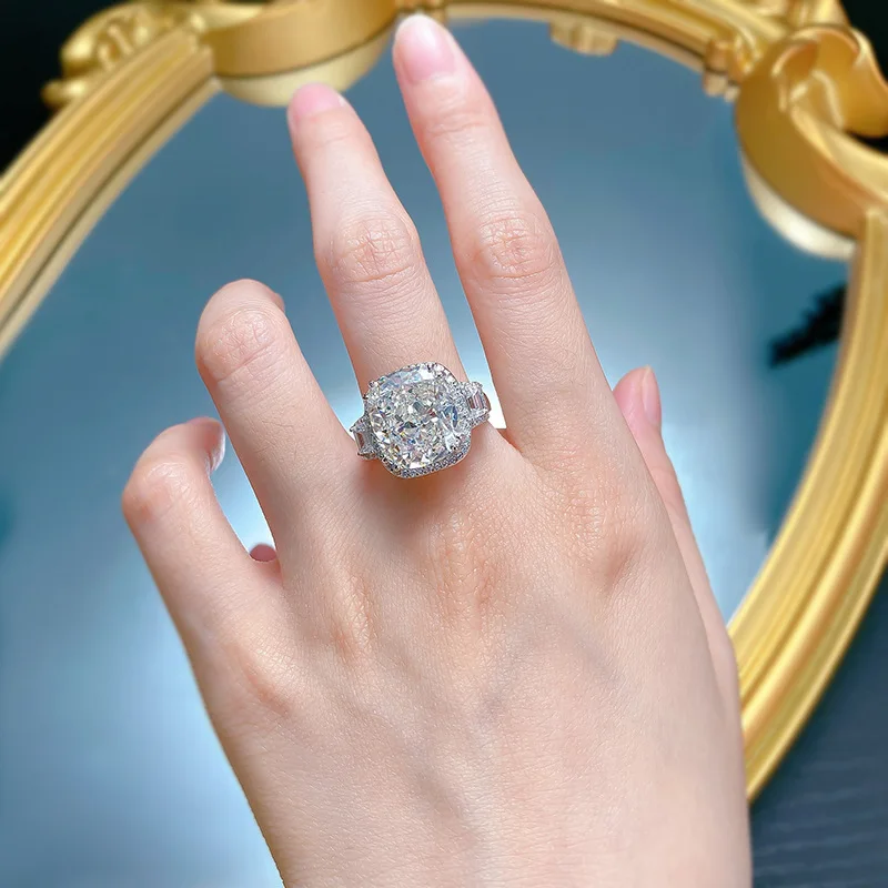 Klassieke Kussen Gesneden 8ct Moissanite Diamanten Ring Echt 925 Sterling Zilver Feest Trouwring Ringen Voor Vrouwen Verloving Sieraden