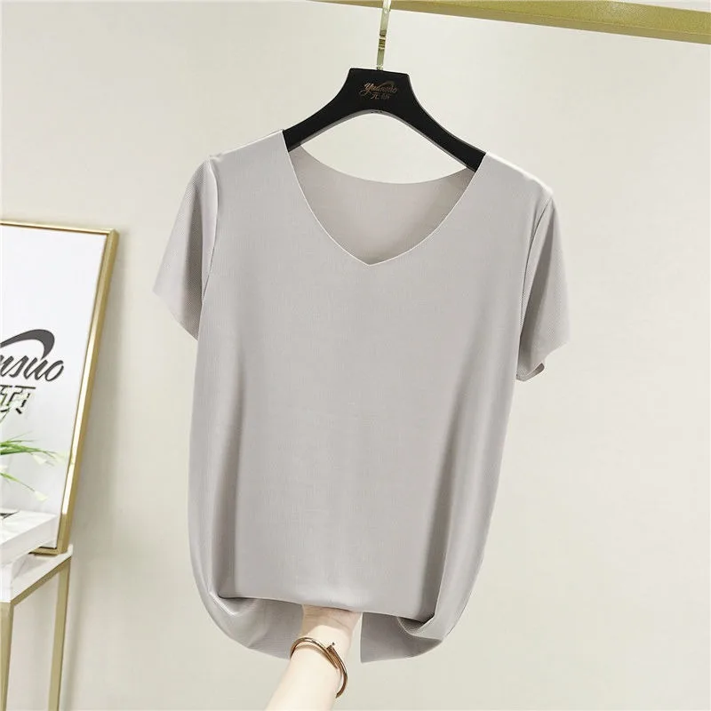 Summer Korean ice silk Modal Loose Homewear Set O-neck Tshirts Short Sleeves and Wide Leg Pants Casual Streetwear Suit All Match
