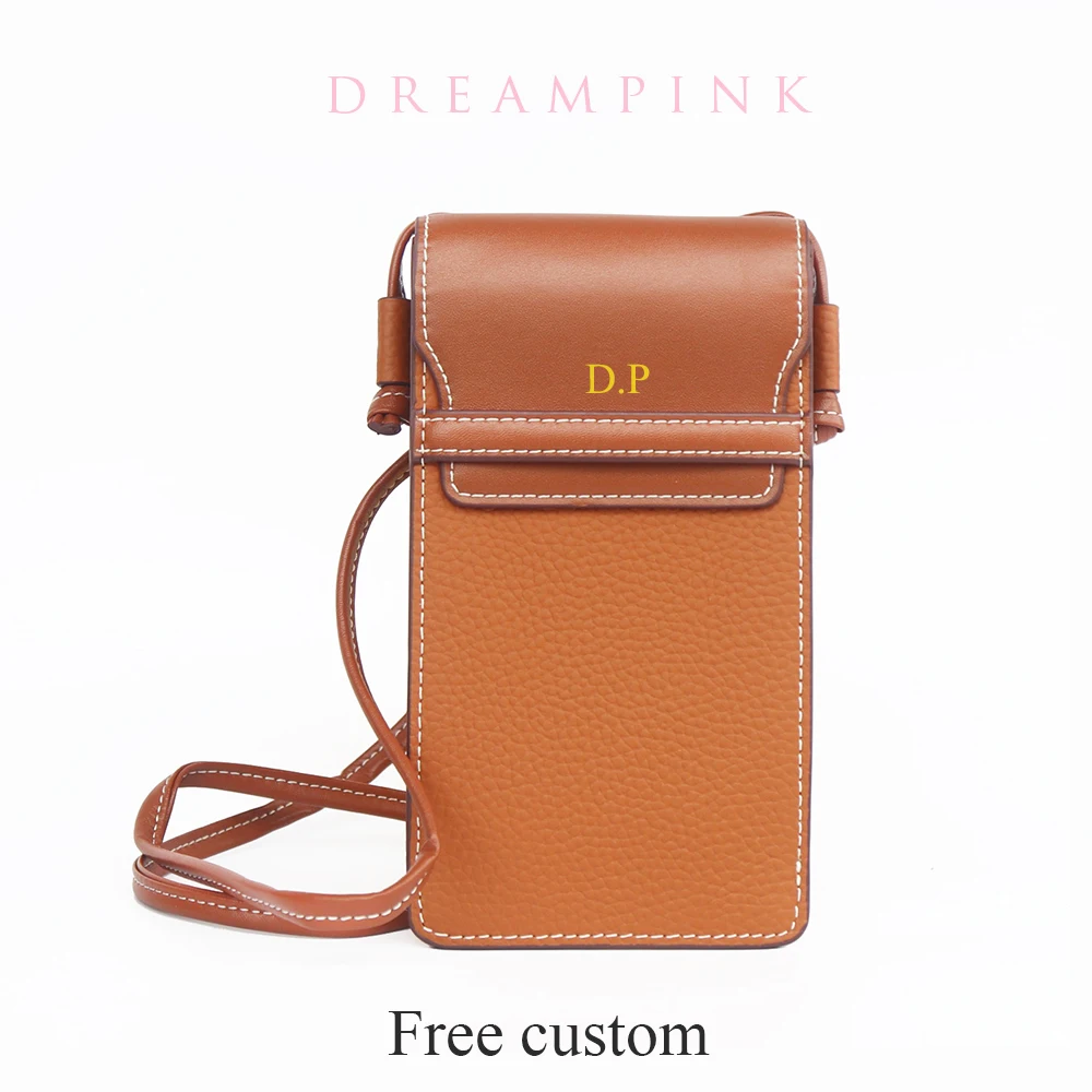 Engrave Letters Women Phone Bag Custom Name Genuine Leather