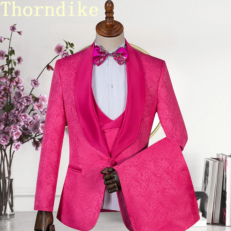 Mens Suit Groom Tuxedos Shawl Lapel Groomsmen Best Man Three Pieces Wedding