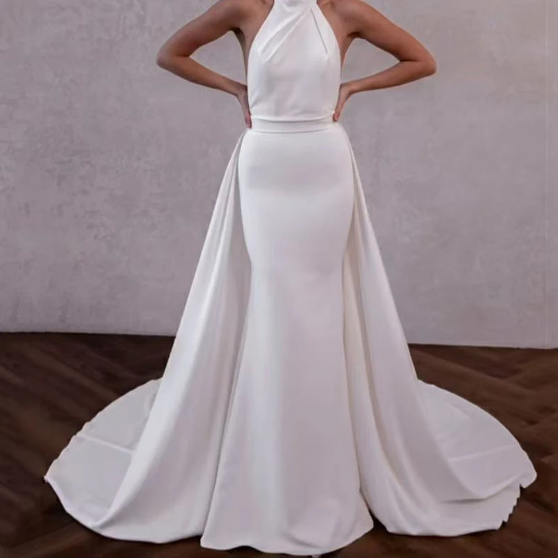 Elegant Crepe Detachable Wedding Train Waistband Removable Overskirt Formal Evening Party Skirt Front Open Customized 2025 2