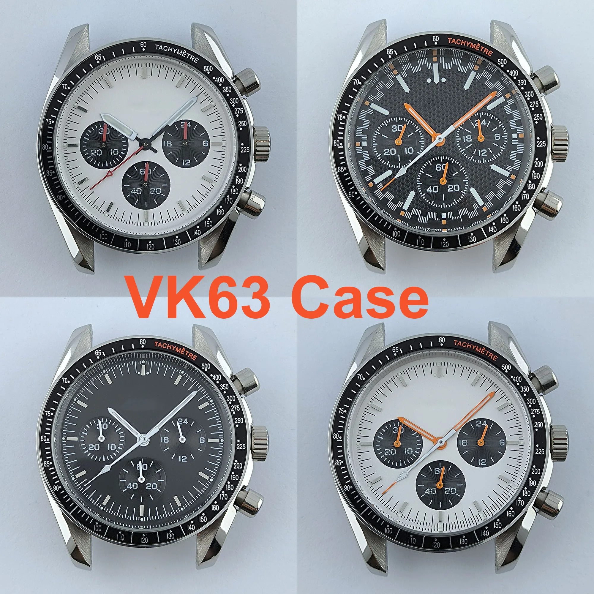 

32.5mm VK63 Watch VK63 Chronograph Case VK63 quartz movement dialstainless steel case green luminous s dial Accessories