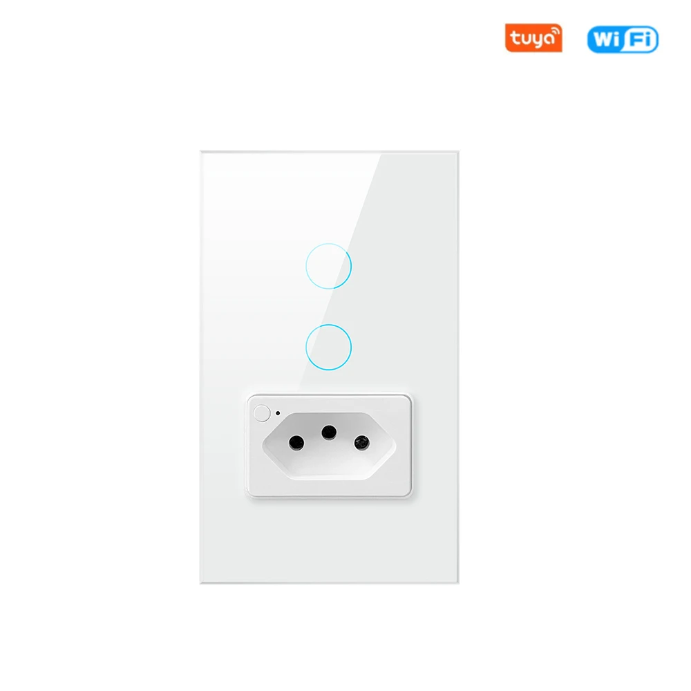 Tuya WiFi Brazil Wall Switch Socket Smart Wall Light Switch Touch Control 1/2gang Outlet Voice Control Support Alexa Google Home 