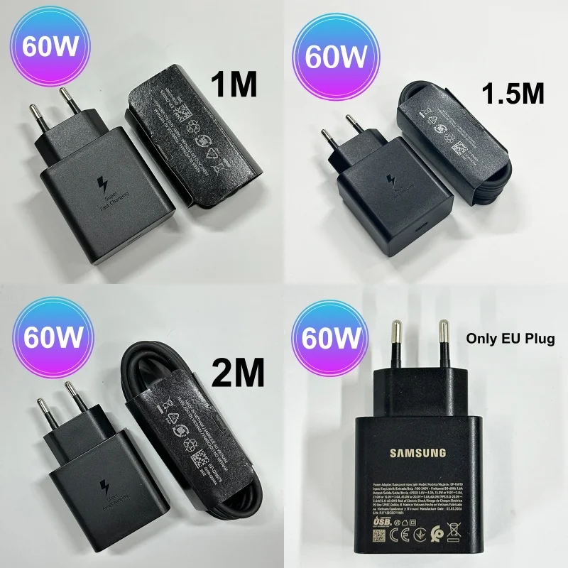รูปสินค้า อะแดปเตอร์ชาร์จเร็ว Samsung 60W สาย Type-C ยาว 1.5-2 เมตร สำหรับ iPhone และ Samsung