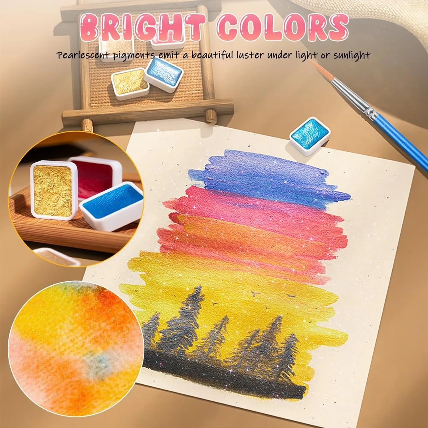 20 Colors Pearlescent Watercolor Set Metallic Watercolor Paint Set Sparkle Pearlescent Watercolor For Artists Students Hobbyists 5