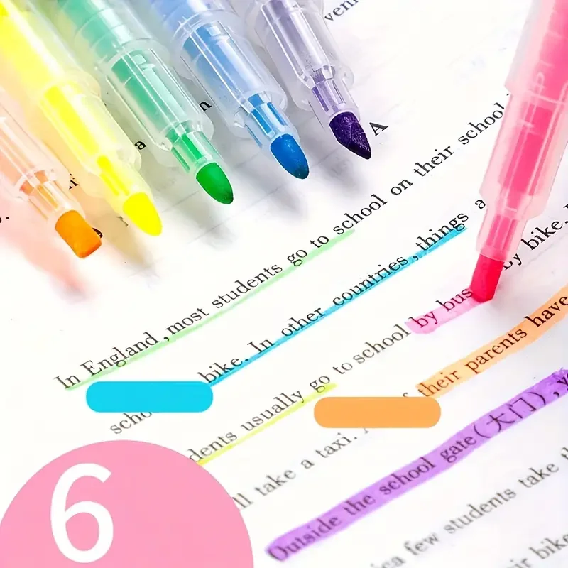 6colors Dual-ended Marker Highlighters, for students study noting, school Stationery supplies. - 2