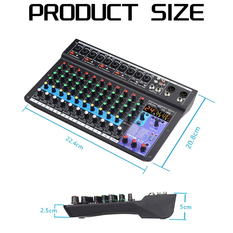 TEYUN 12 Channels Professional Portable Audio Interface Sound Card Console USB MIXER For Guitar Recording Studio