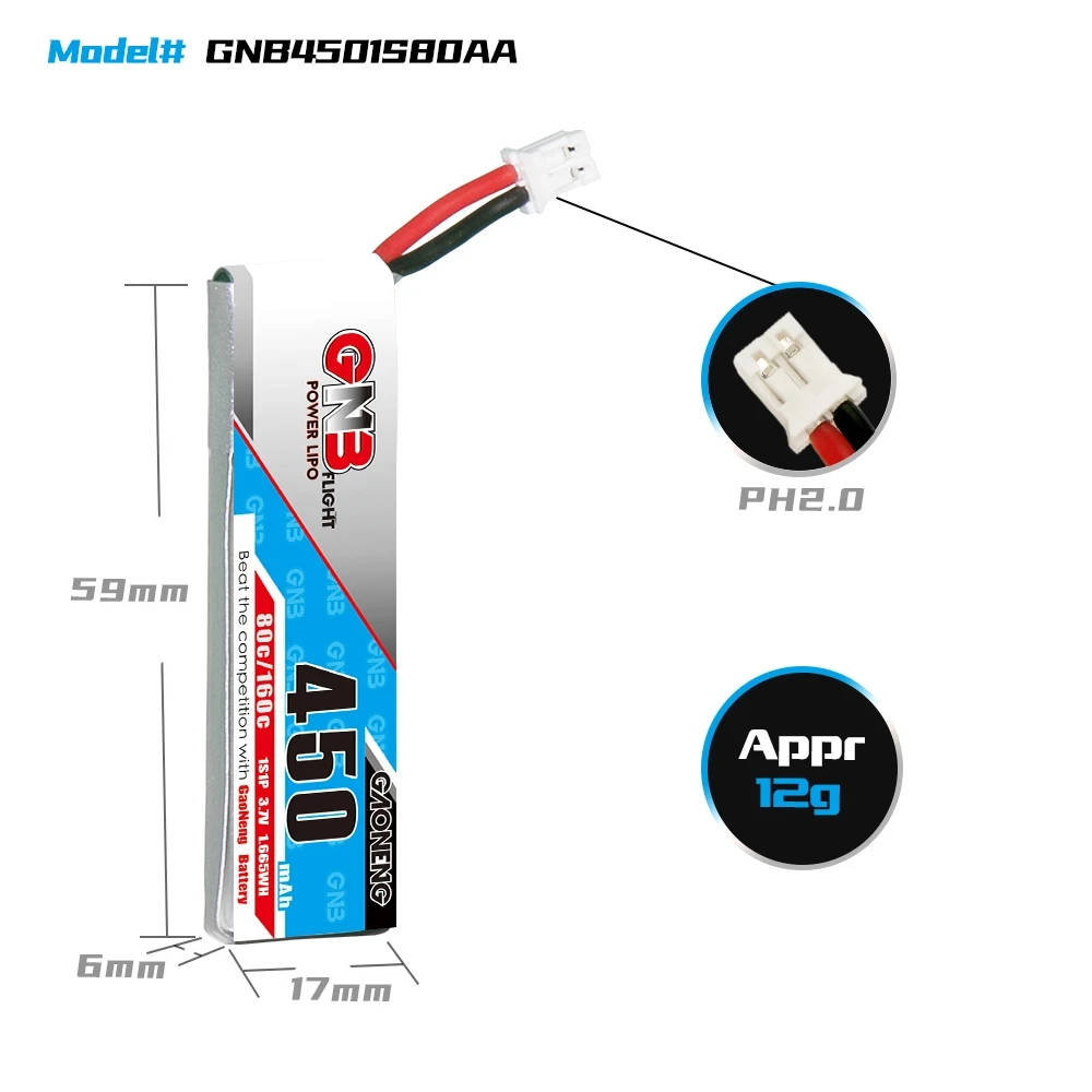 Lot 6 Batteries LiPo 3.8V 300mAh PH2.0 pour FPV Drone Tinyhawk Whoop