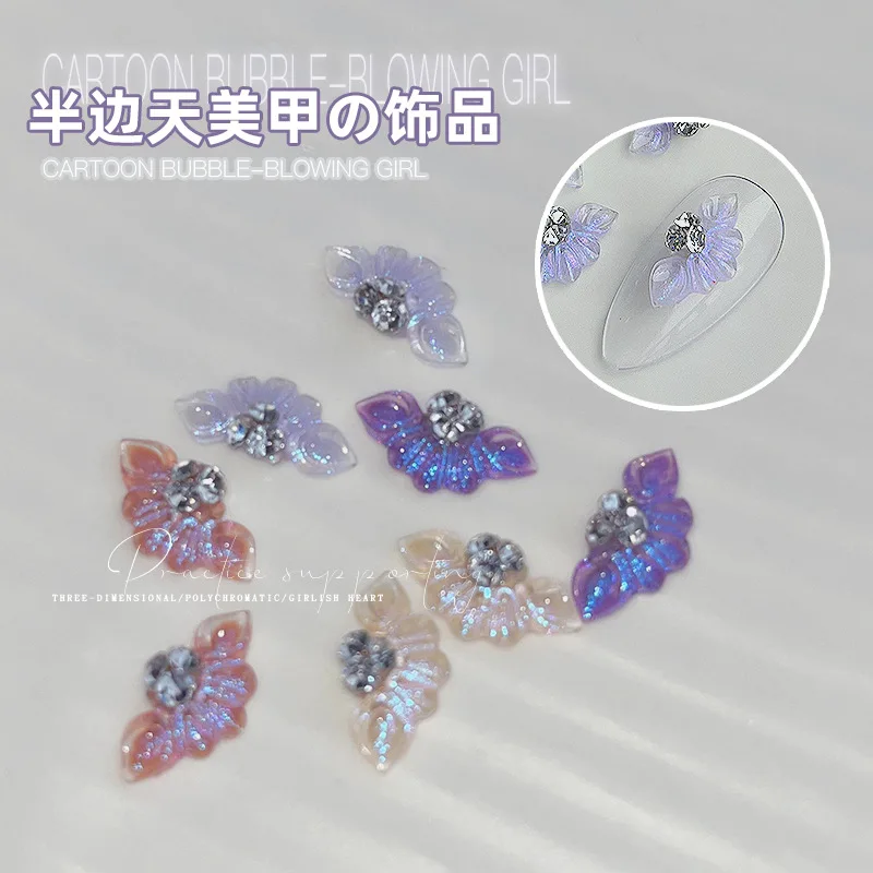 

10pcs 3D Petal Nail Charm Shaped Diamond Carved Flower Resin Ornament Luxury Jewelry Glitter Rhinestones Nail Art Decorations