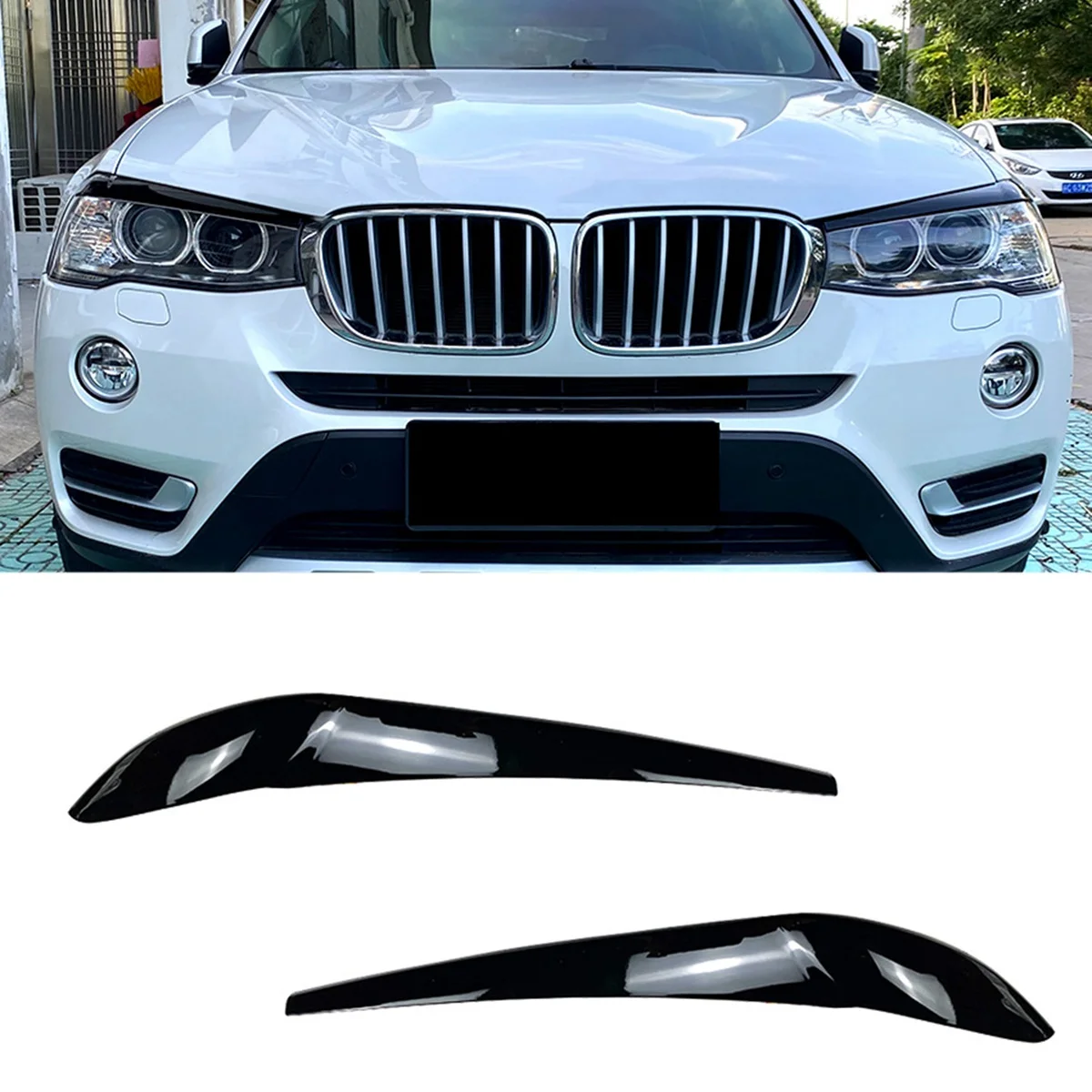 BMW X3 F25 X4 F26 2014-2017 용 프론트 헤드라이트 램프 커버 가니쉬 스트립, 눈썹 커버 트림 스티커, 탄소 섬유