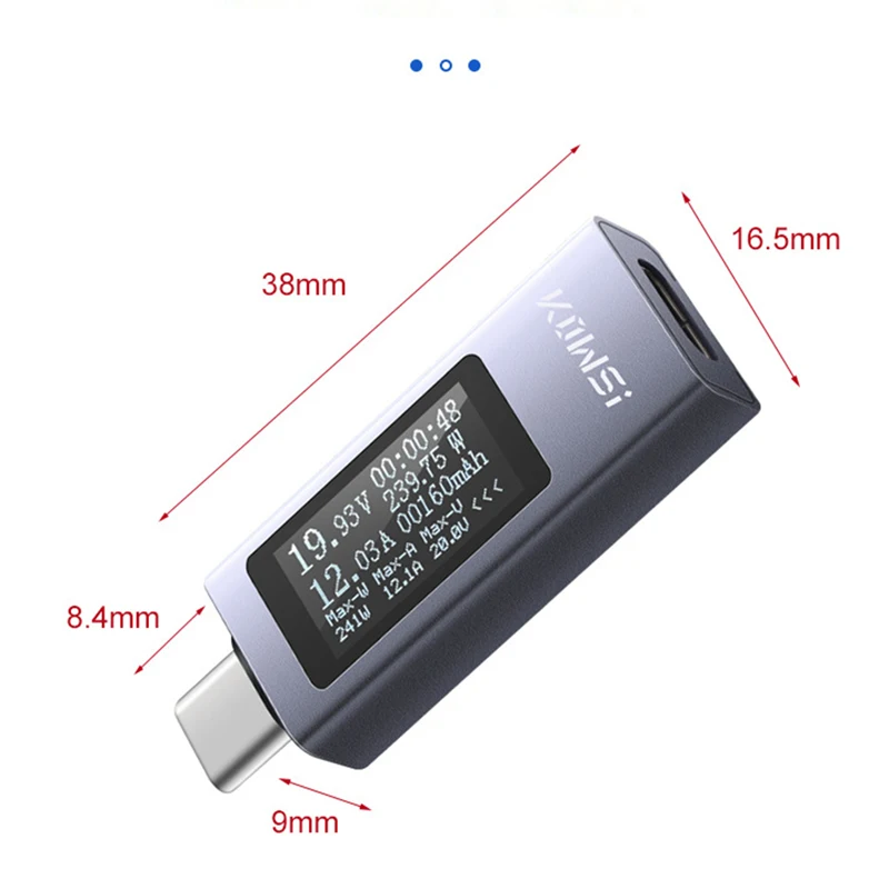 DC Voltage Ammeter Type-C Tester 4-30V 0-12A Digital Voltmeter Amperimetro Power Bank Charger Indicator