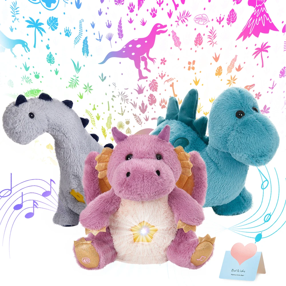 30cm Projector LED Light Plush Toys Doll Dragon Dinosaur Giraffe Luminous Stuffed Animals Doll Pillows Lullaby Gifts for Girls