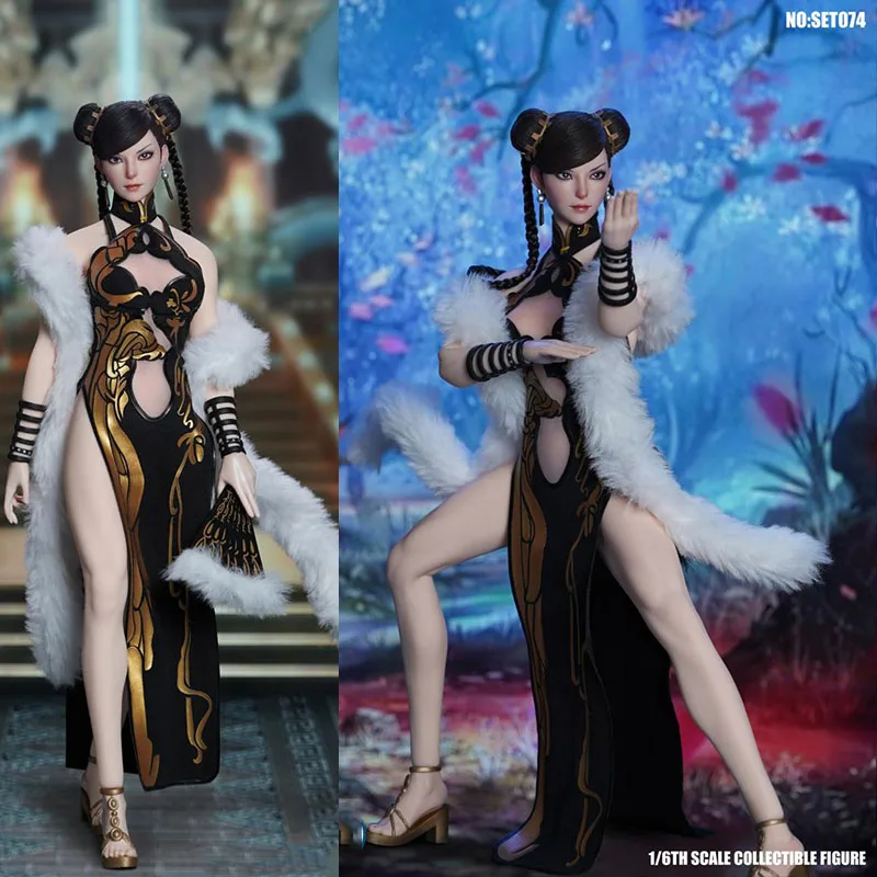 

SUPER DUCK SET074 1/6 Female Soldier Model Dolls Kung Fu Goddess Cheongsam Clothes Set Accessory for 12" Figure TBL S22A Body
