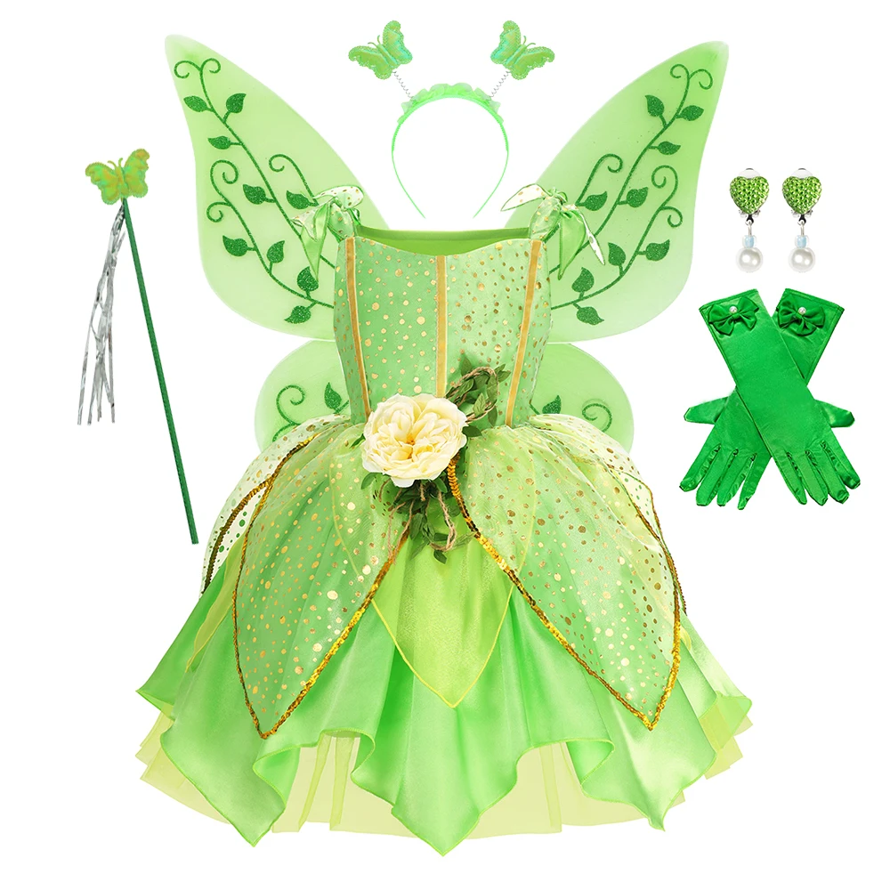 thumbnail image 1 of Disfraz de Disney Tinker Bell para niños, disfraz de Halloween, carnaval, Hada de elfo, fiesta de cumpleaños, Verano, 1 of 5