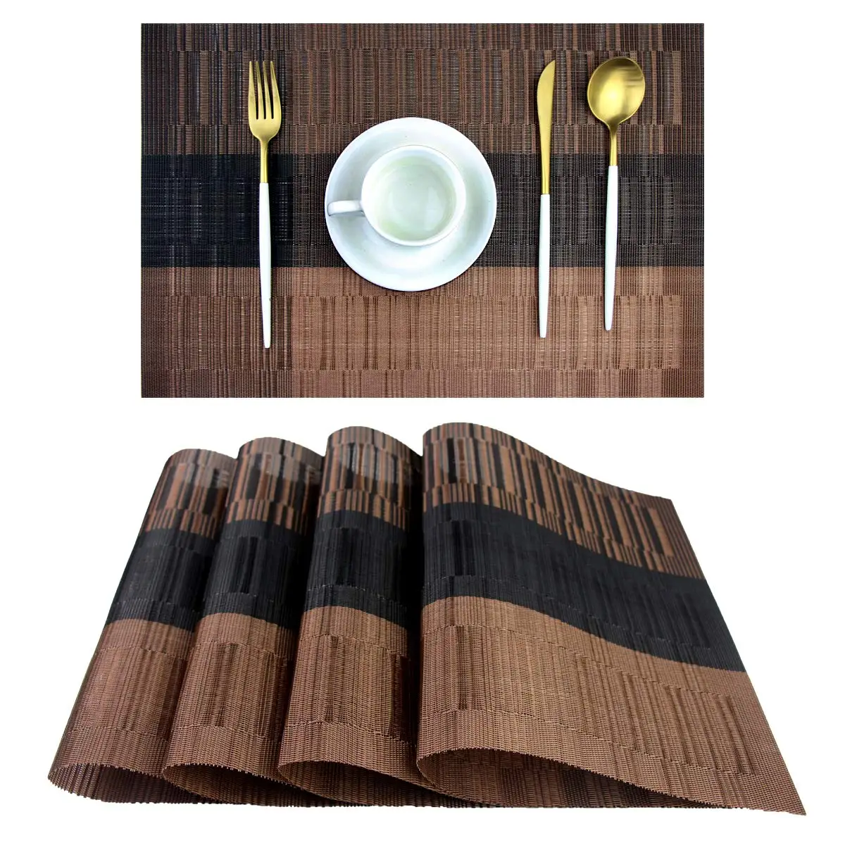 

Durable Placemats for Dining Table,Washable Woven Vinyl, Kitchen, Party, BBQ, Everyday Use, Set of 4