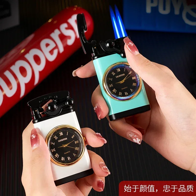 Windproof Gas Lighter Wrist Watch Cigar Lighter Outdoors Jet Double Tube Lighters Men Cigarette Accessories