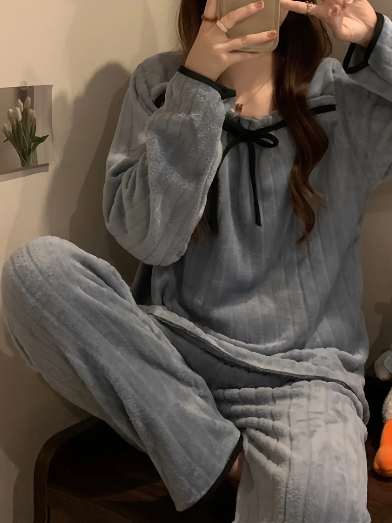 Women's Autumn Winter Pajamas, Thickened Coral Cute Princess Style Flannel Loungewear Set 5