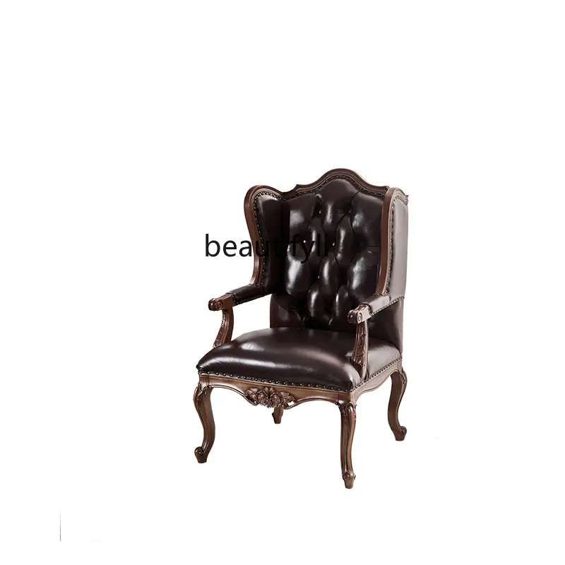 

American Country Walnut Leisure Chair Living Room Leisure Small round Side Table All Solid Wood Furniture