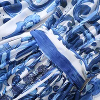 Red Blue And White Porcelain Print Holiday Dress Summer Vintage Bohemia Dress Women's  Loose Lace Up Belt Long Robe Vestido - Image 6