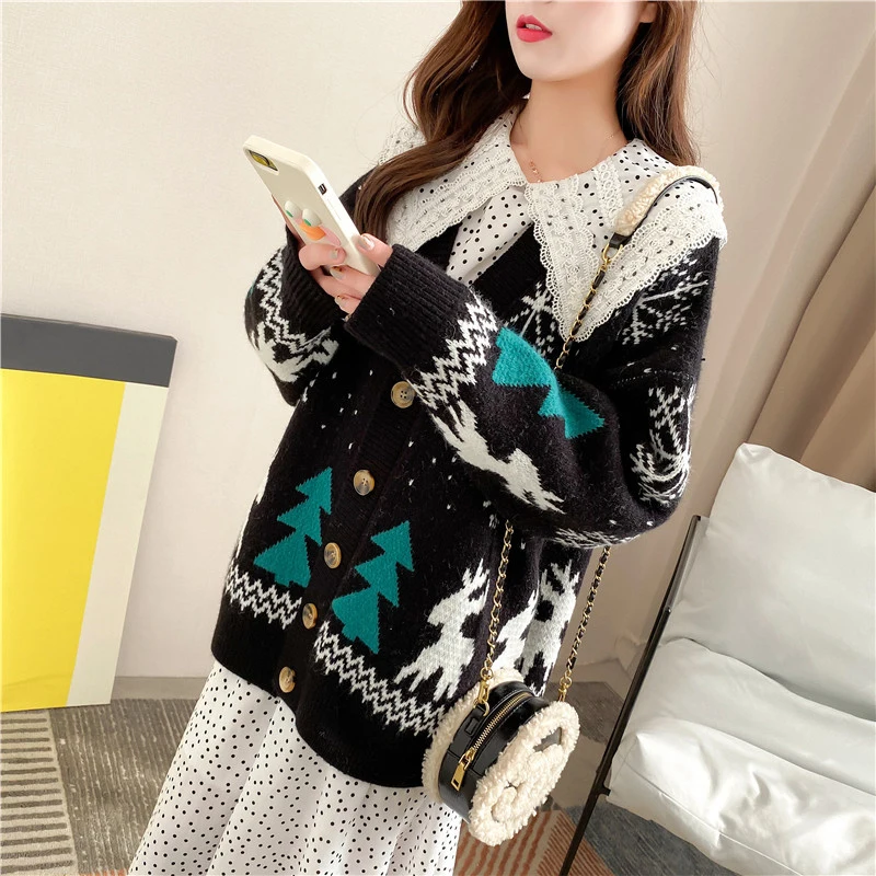 

Winter Warm Women Cardigans Sweaters Ugly Christmas Knitted Jackets Red Femme Jumpers Mujer Long Sleeves Coats 2023 Knitwears