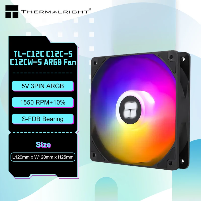 Ventola PC Thermalright TL-C12B-S V3 - ARGB, 120 Mm, 1500 RPM, PWM, Effetto Specchio, Silenziosa
