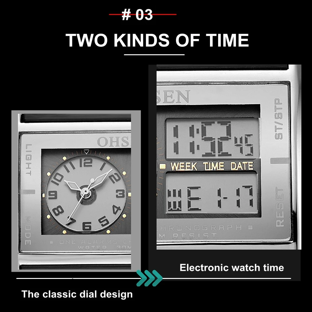 Top Sale Ohsen Digital Quartz Fashion Black Men Wristwatch 30M